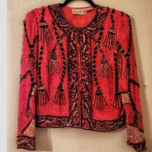 Laurence Kazar vintage silk glam sequin jacket euc